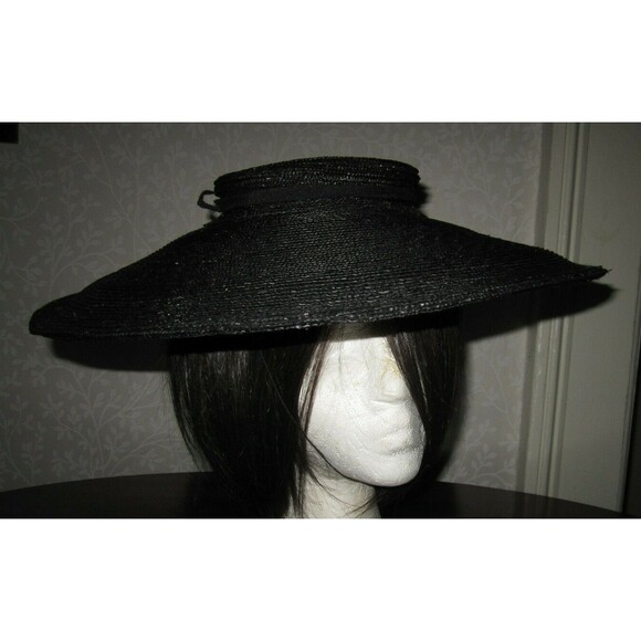 Emporio Armani black straw wide brimmed ladies\' formal sun hat w attached comb